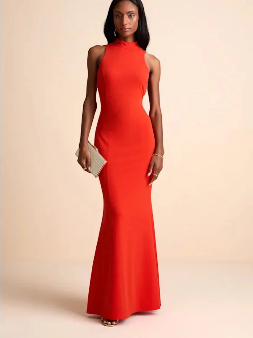 Lulu's Vibrant Orange High-Neck Sleeveless Maxi Dress - Picture 1 of 6